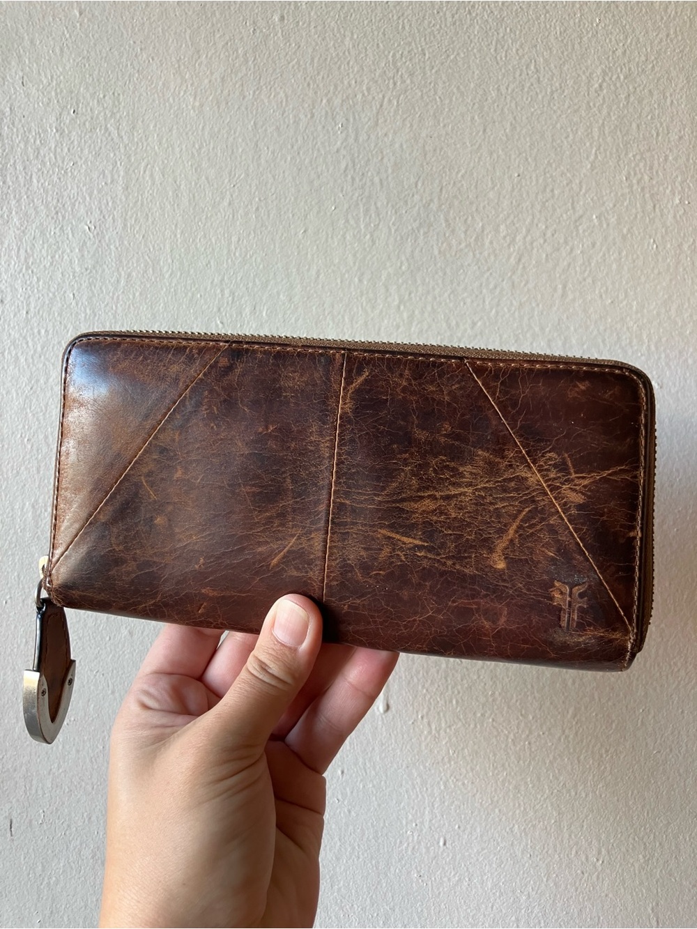 Frye Distressed Brown Leather Zip Wallet